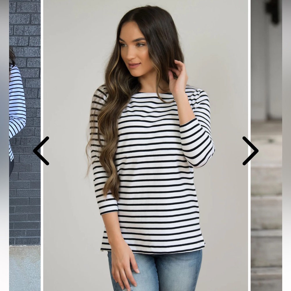 Striped Nursing Top - 3/4 Sleeves with Hidden Zipper
